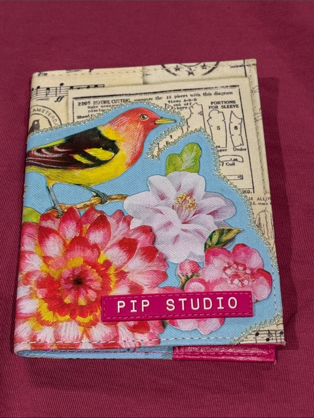 Anthropologie PIP Studio Blue Floral Bird Wallet with Pink Logo